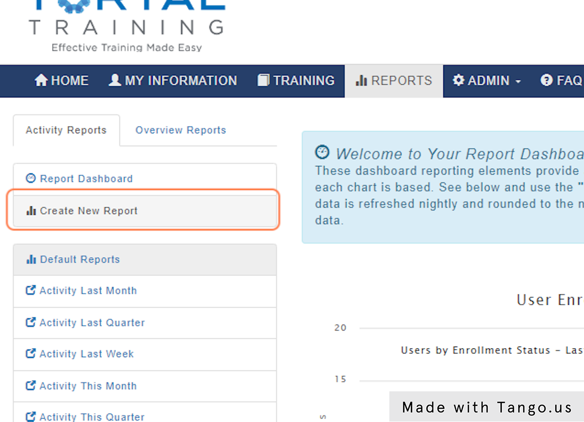 Under the Activity Reports tab -- Click on  Create New Report
