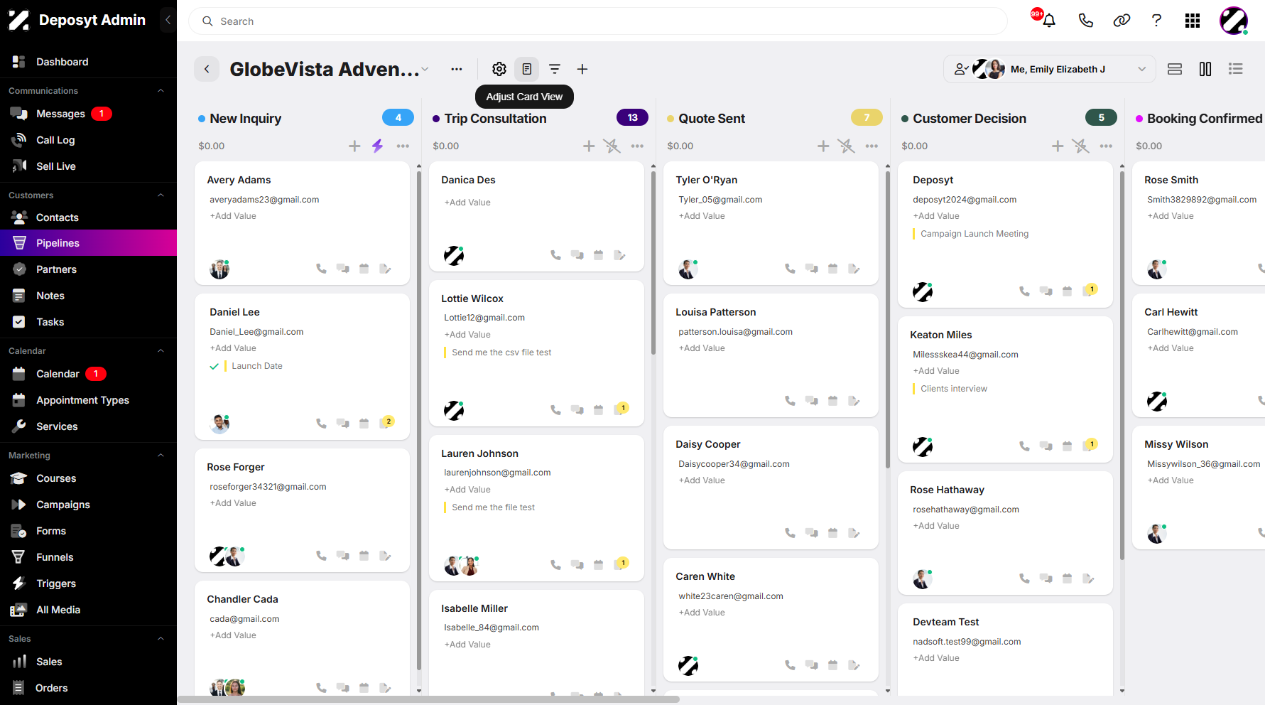 Step 5: Click on Adjust Card View to configure your contact's card layout.