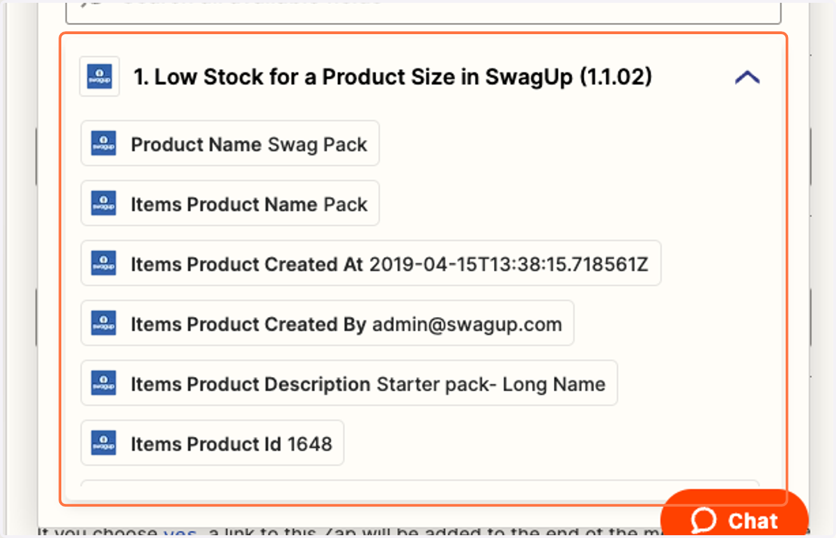Add the feilds that you'd like to populate in your message.