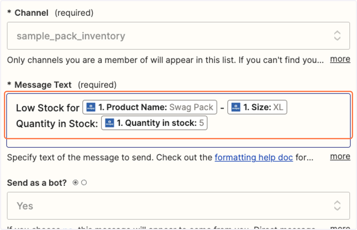 Customize the Message text.