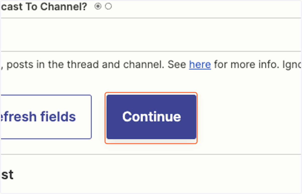Click Continue and Publish to begin receiving Slack messages.