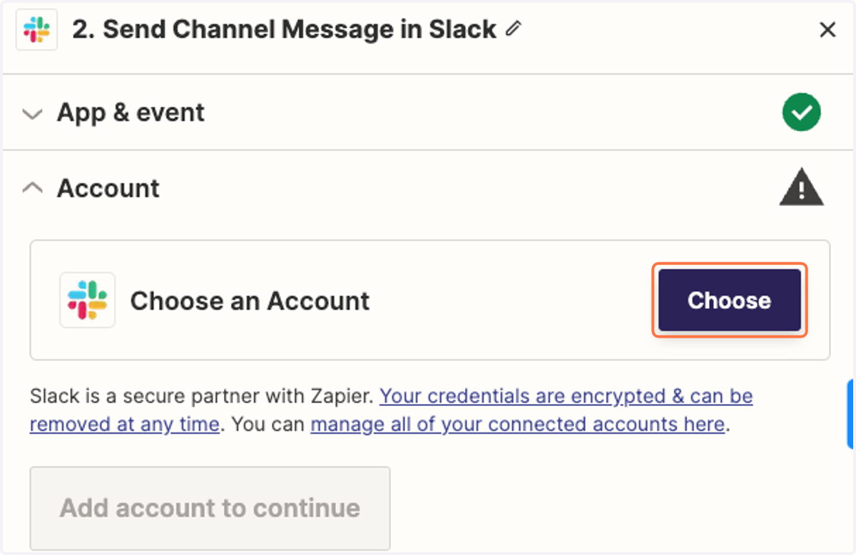 Choose the Slack account you'd like to connect.