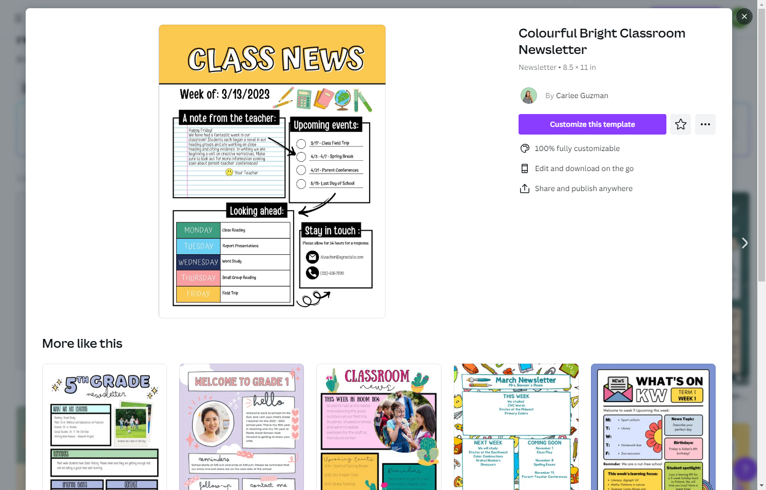 Click on Customize this template…