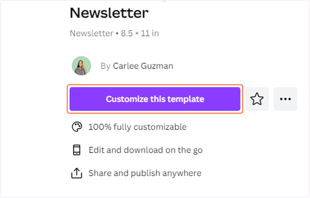 Click on Customize this template…