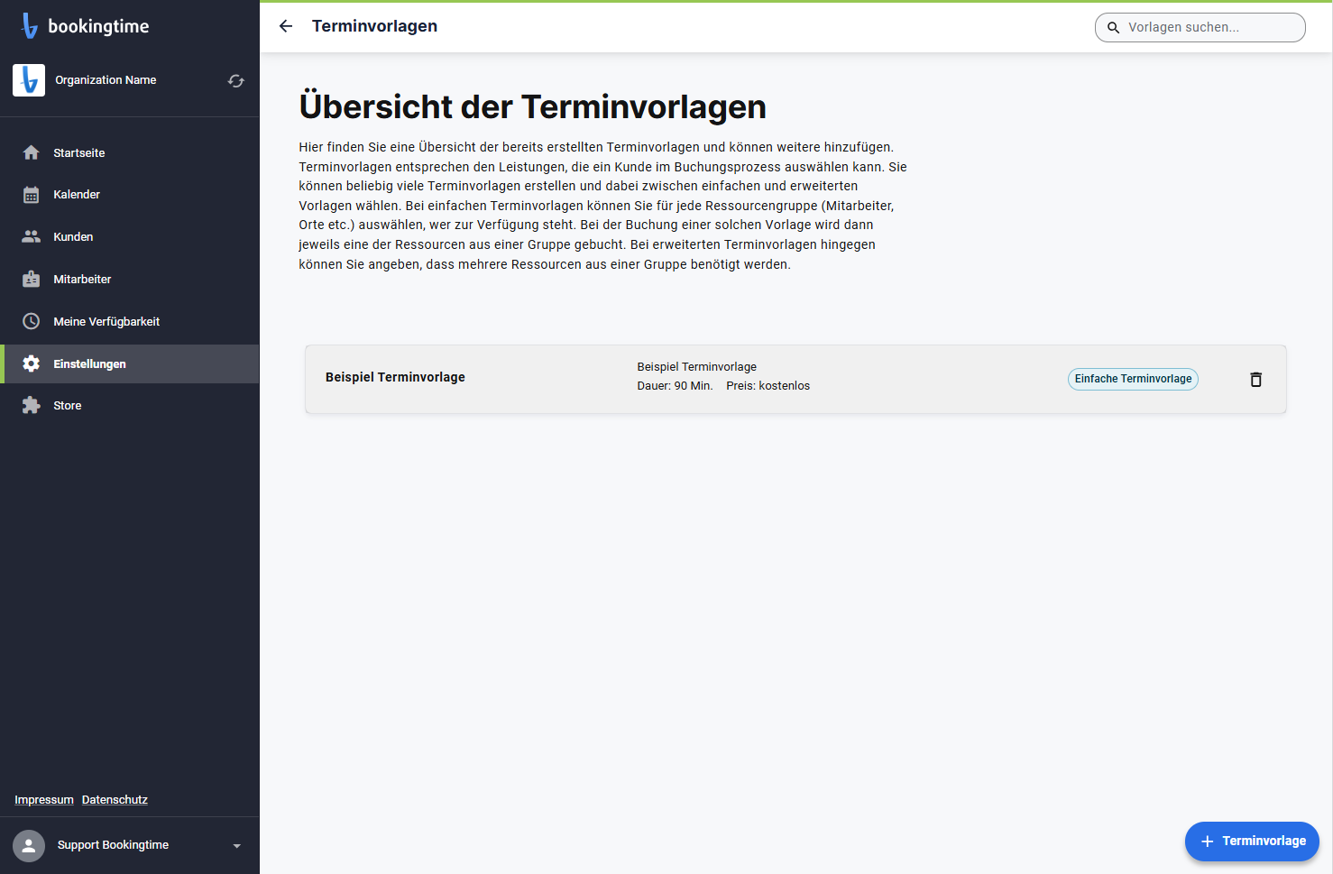 Wählen Sie eine Terminvorlage aus