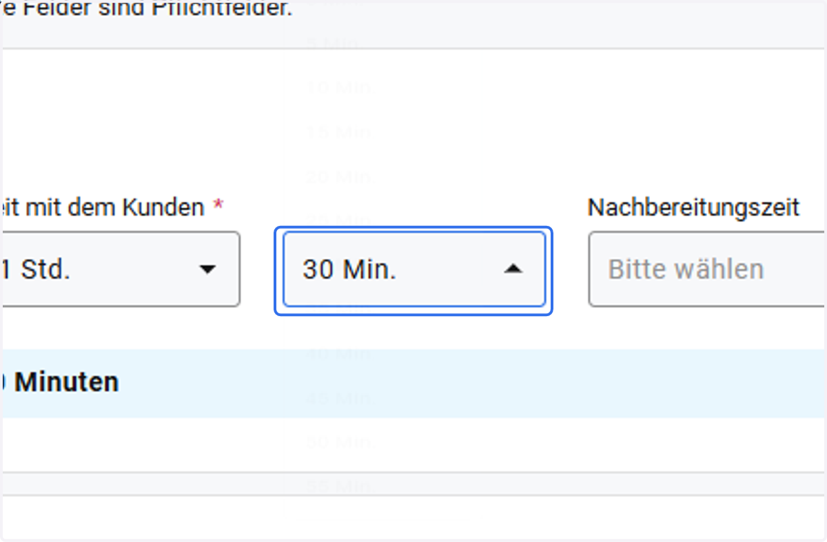Wählen Sie aus der Dropdown-Liste die Minuten ab Null