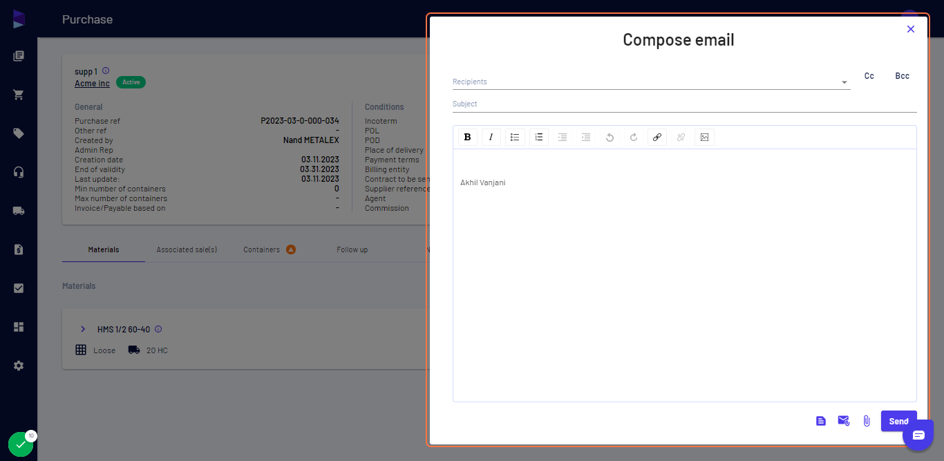 Your email is now connected, you can compose, select a template, attach docs, and send