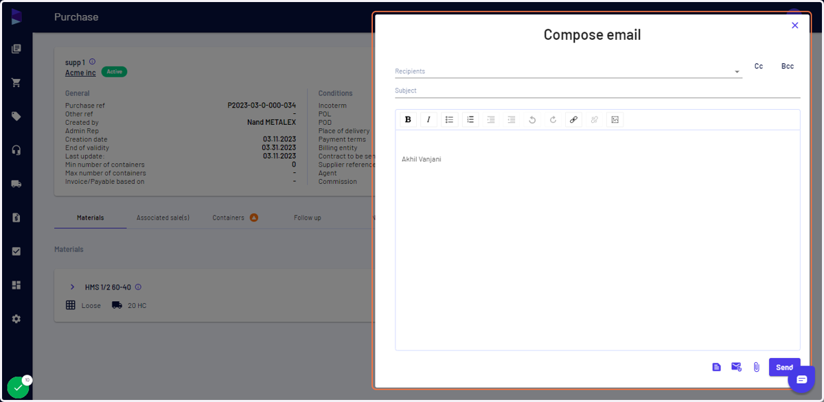 Your email is now connected, you can compose, select a template, attach docs, and send