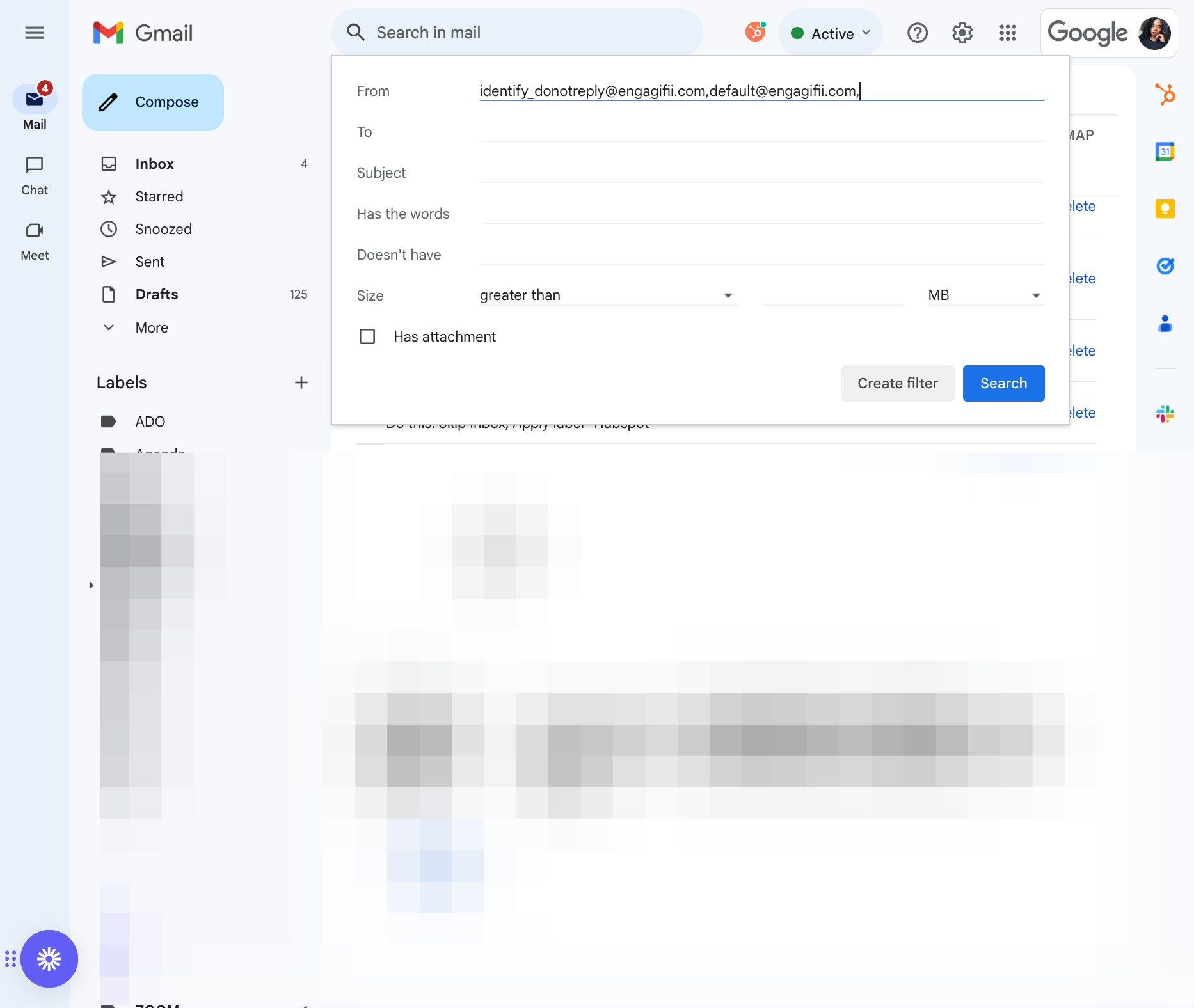 Click on Create filter