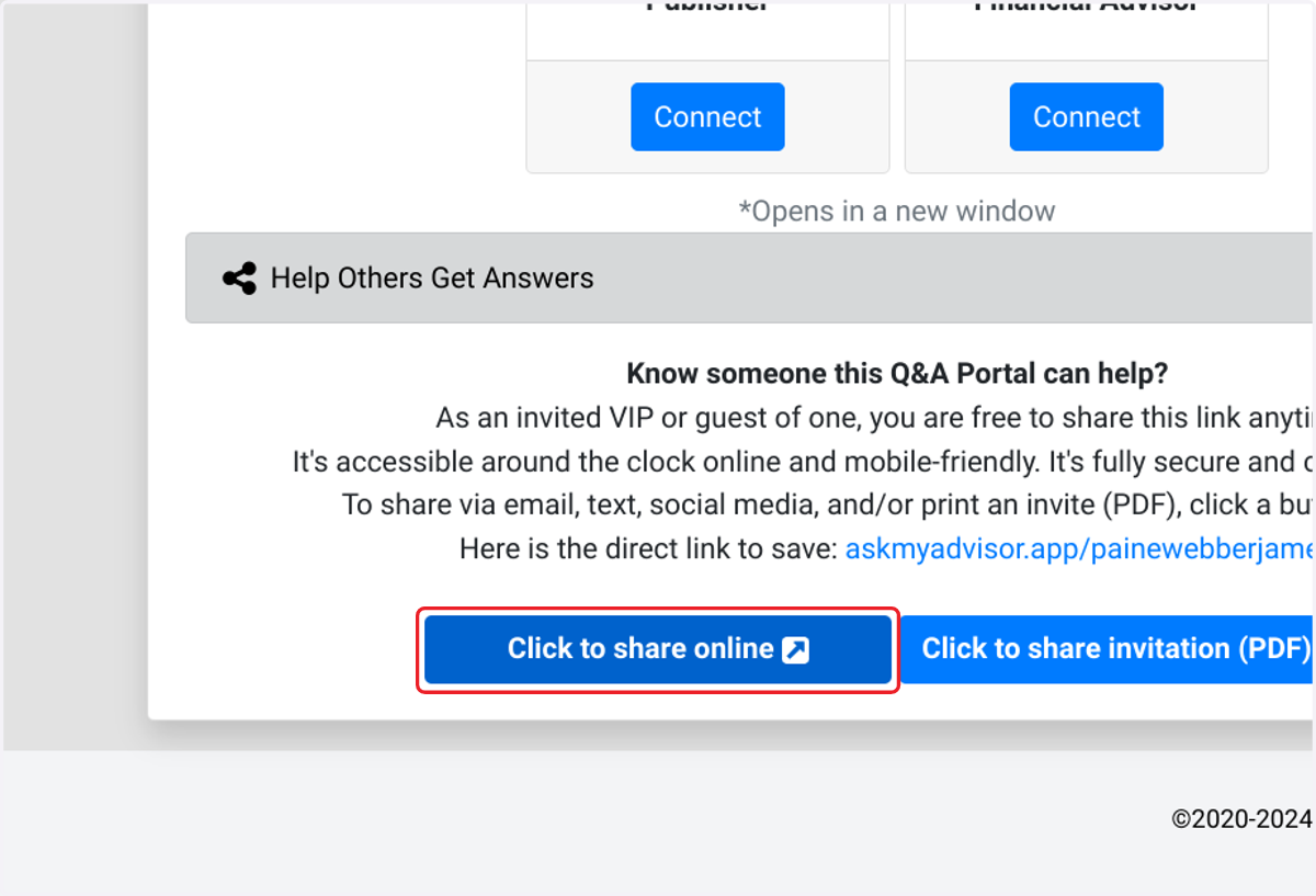 Click on Click to share online