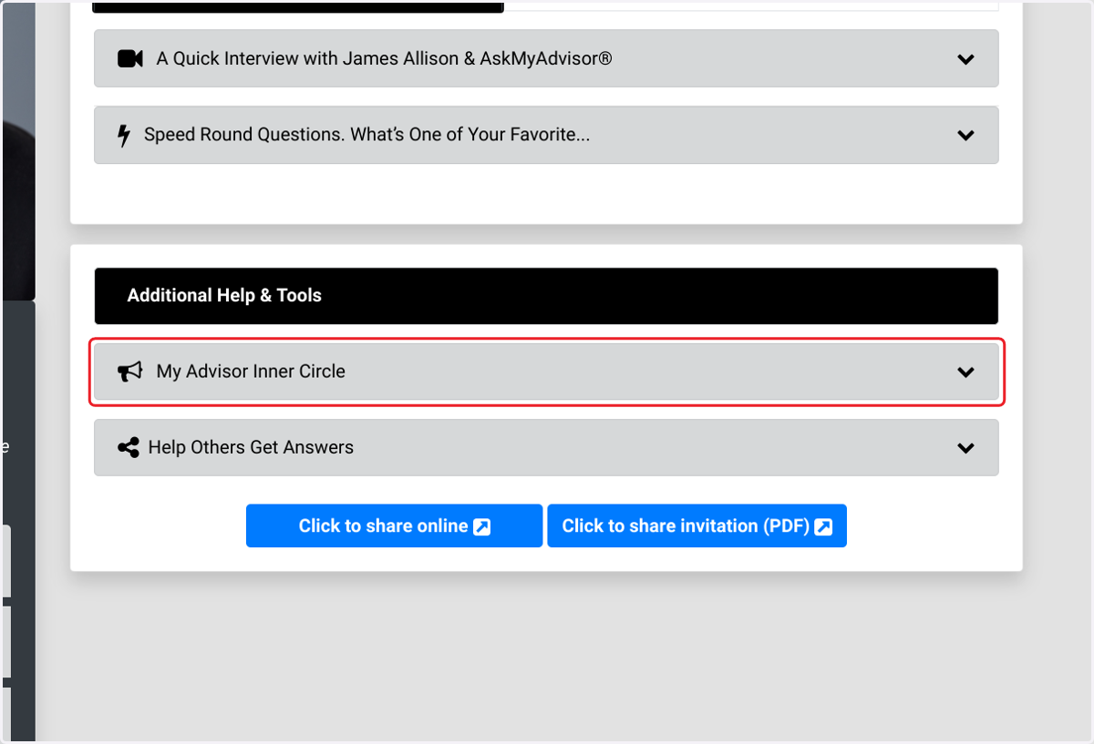 Click on My Advisor Inner Circle