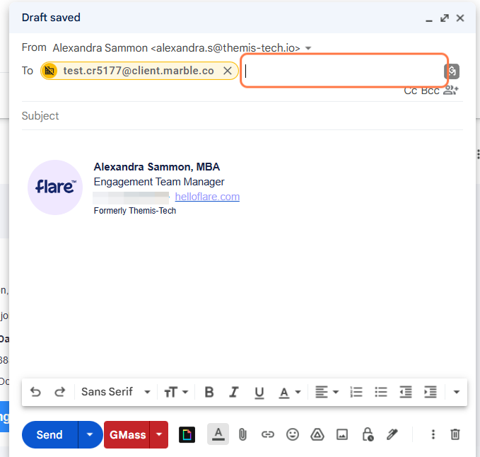 Paste the client's marble email address into the "To:" field of your email!