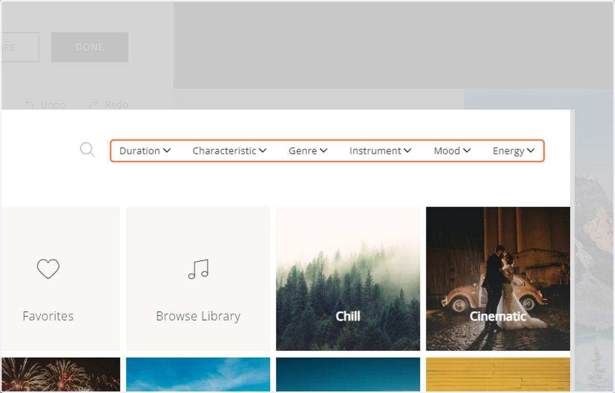 You can also filter tracks by duration, characteristic, genre, instrument, mood or energy.