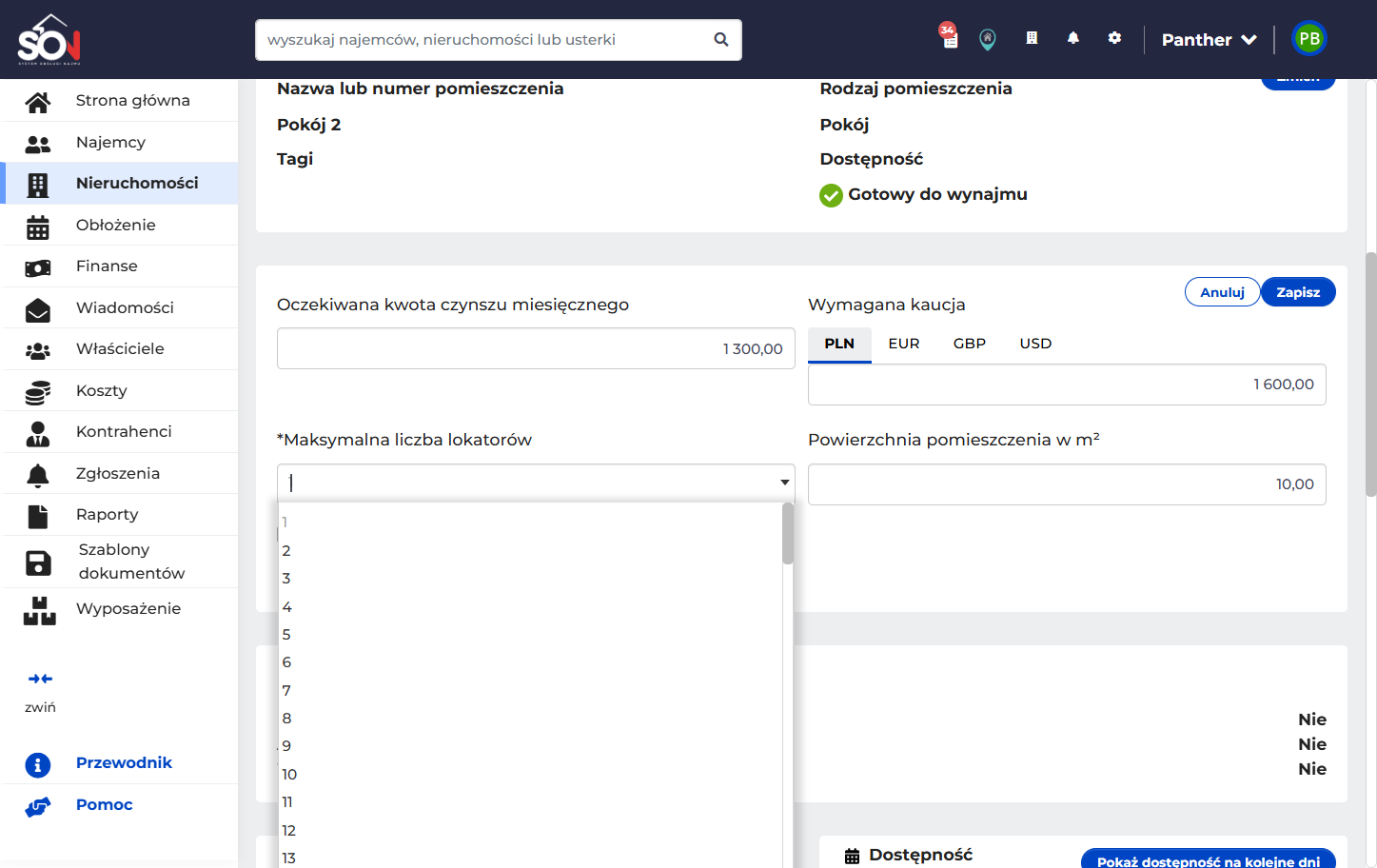 Uzupełnij wymaganą kaucję dla tego pomieszczenia