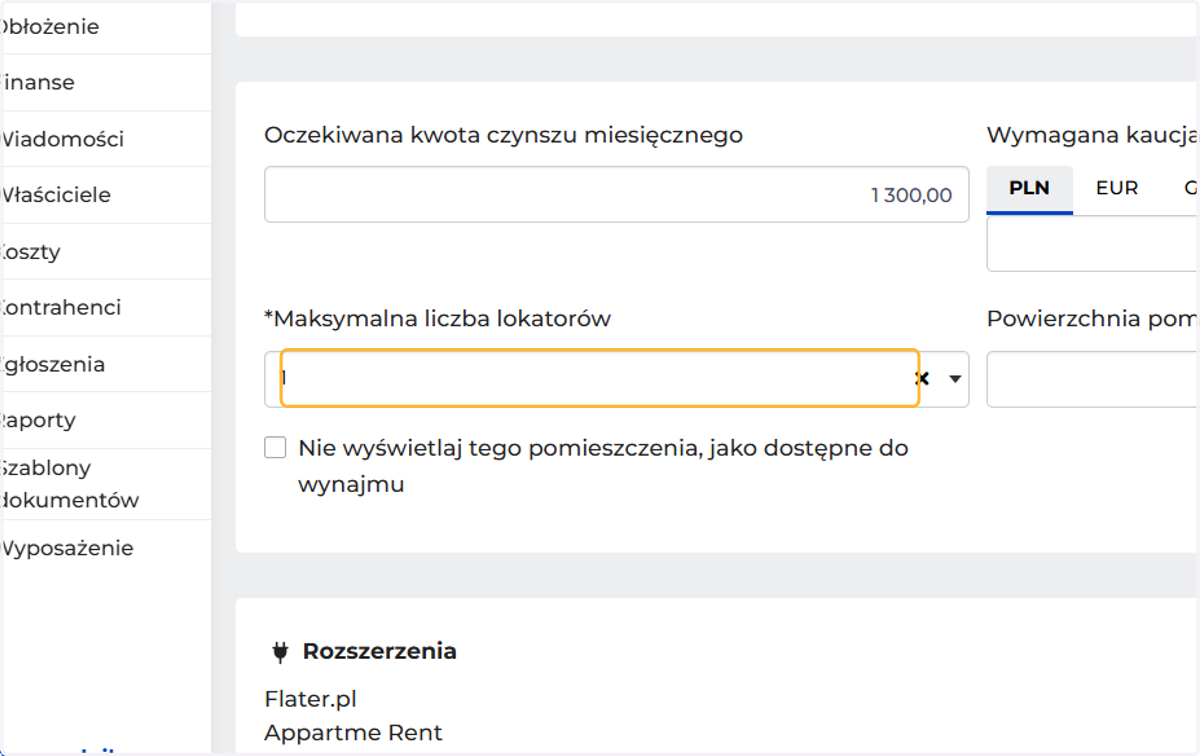 Wybierz liczbę lokatorów z listy