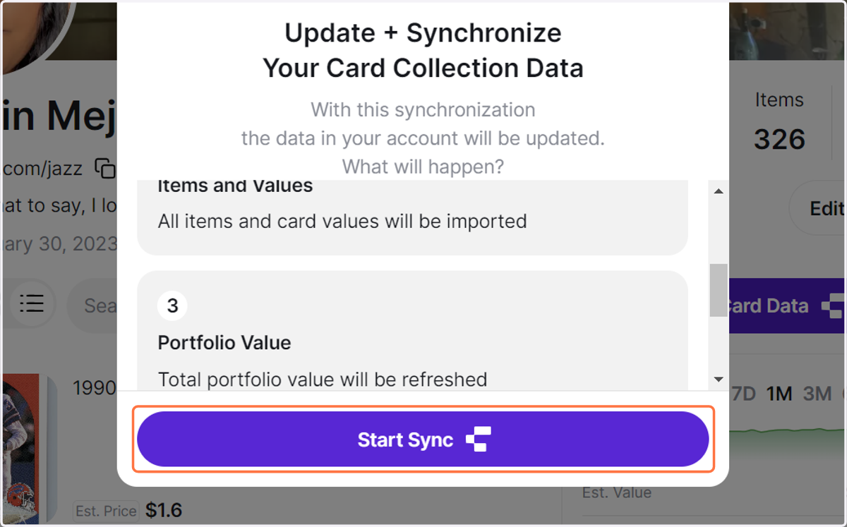 Click on Start Sync once you read it.