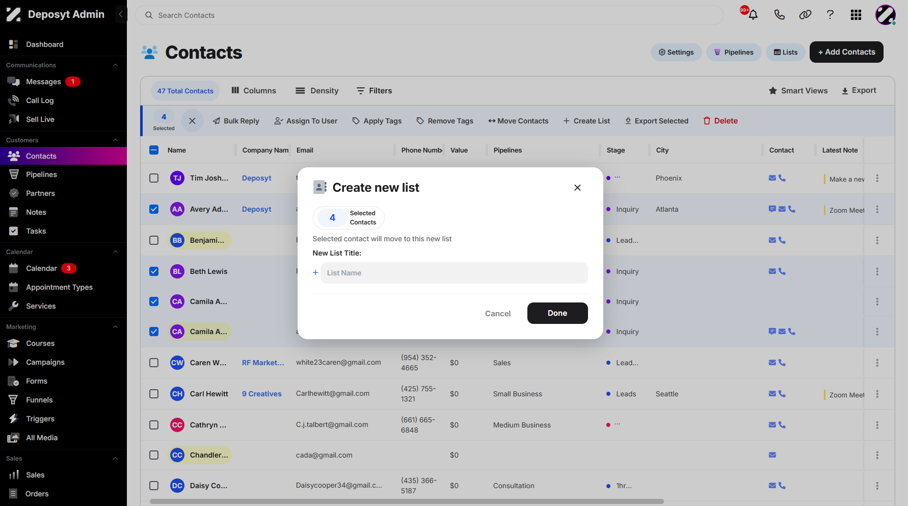 Step 6: A pop-up window will appear, where you can type your new list name.