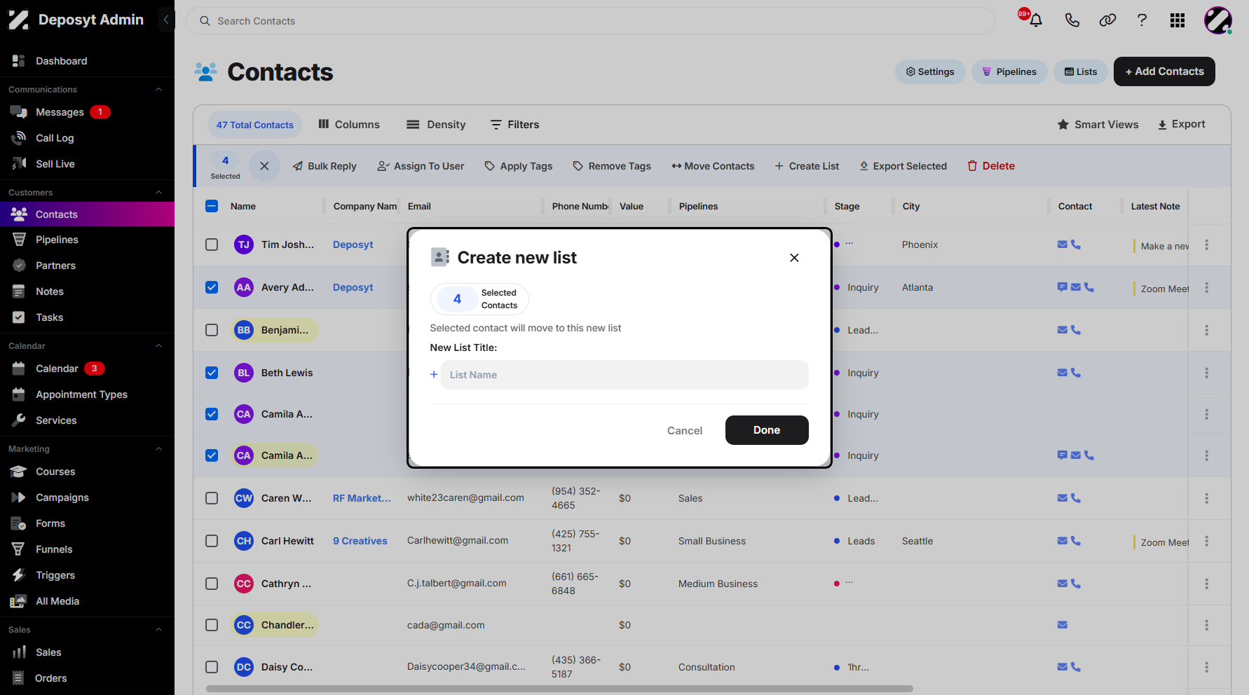 Step 6: A pop-up window will appear, where you can type your new list name.