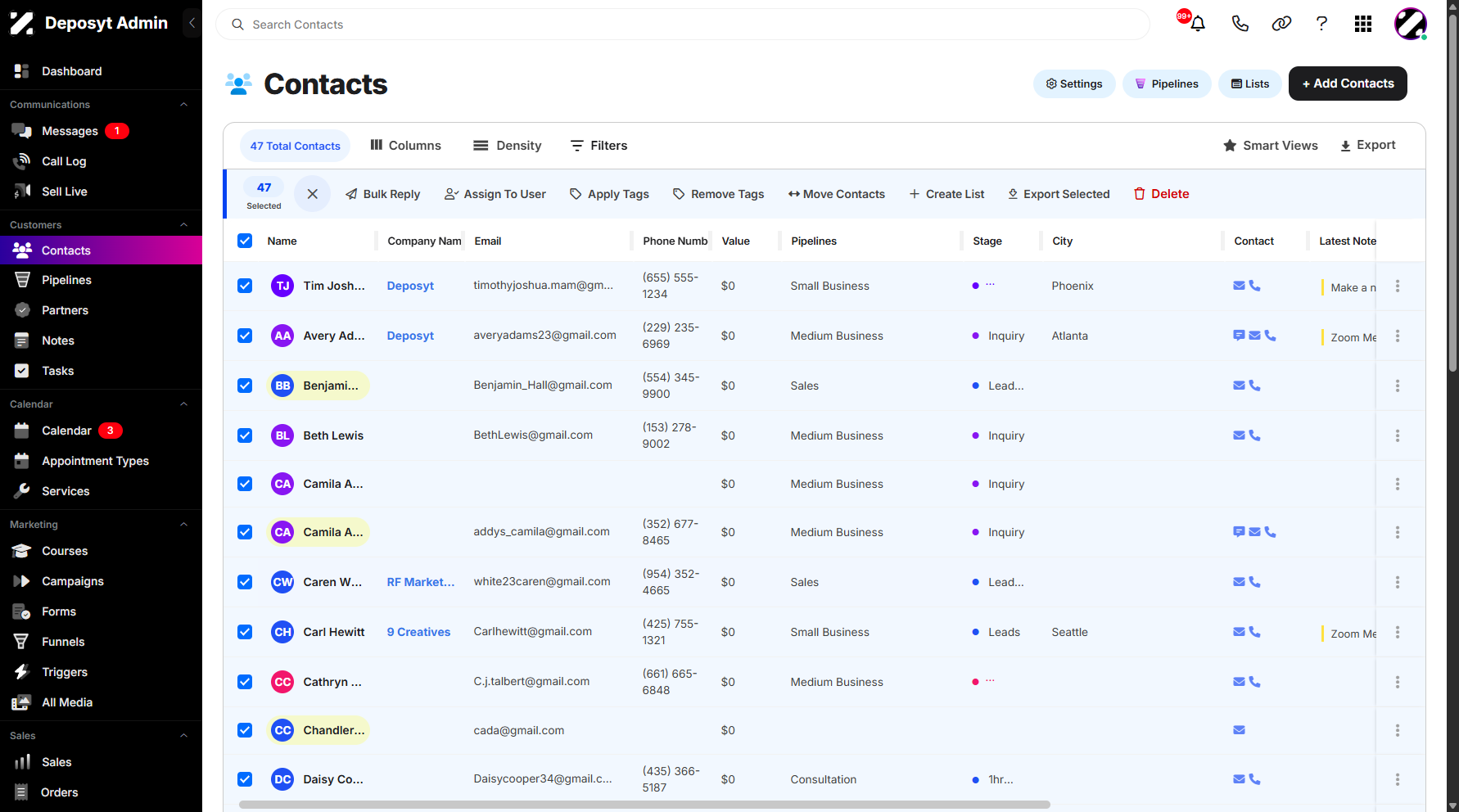 Step 3: You can select all contacts at once by clicking the Select All checkbox.