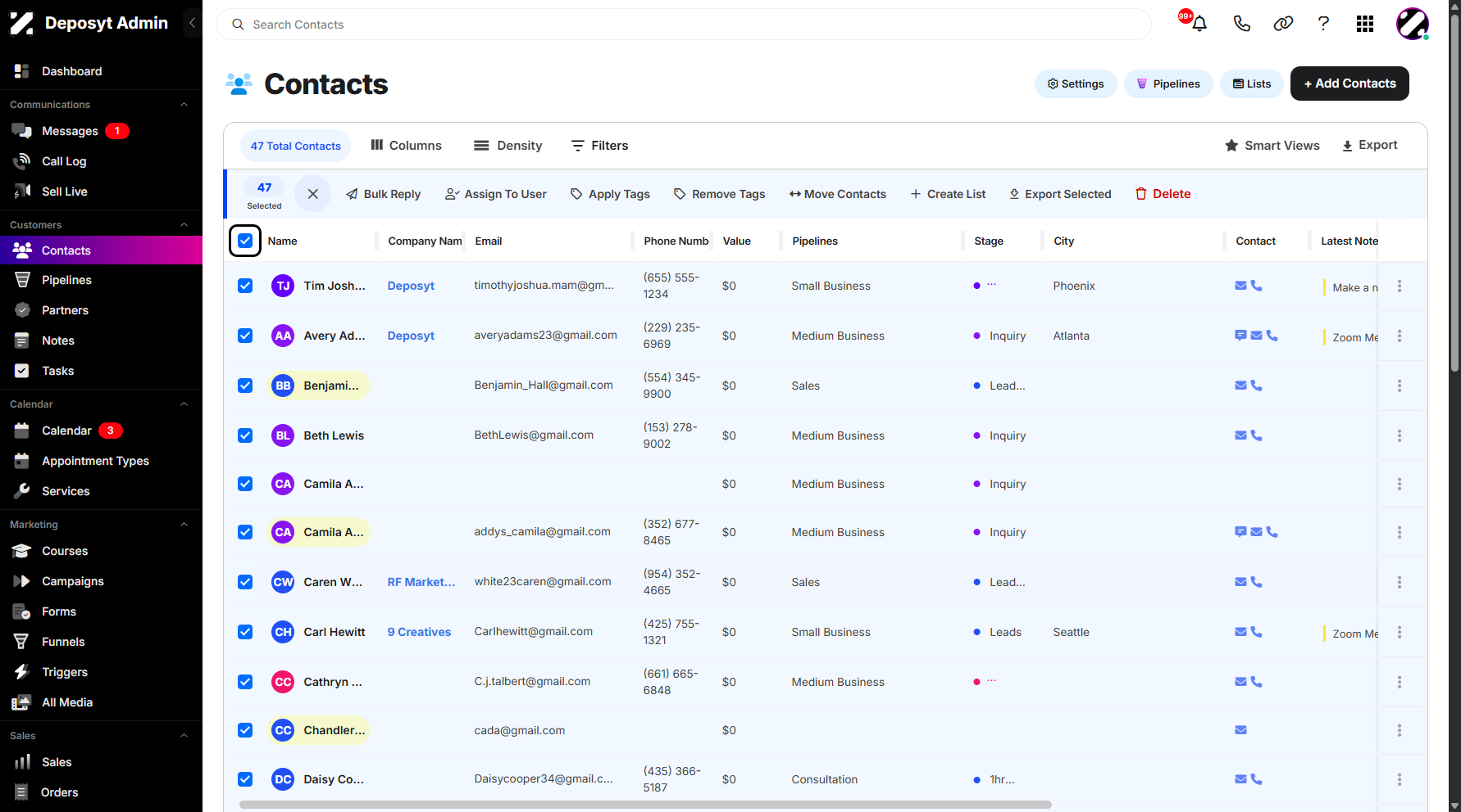 Step 3: You can select all contacts at once by clicking the Select All checkbox.