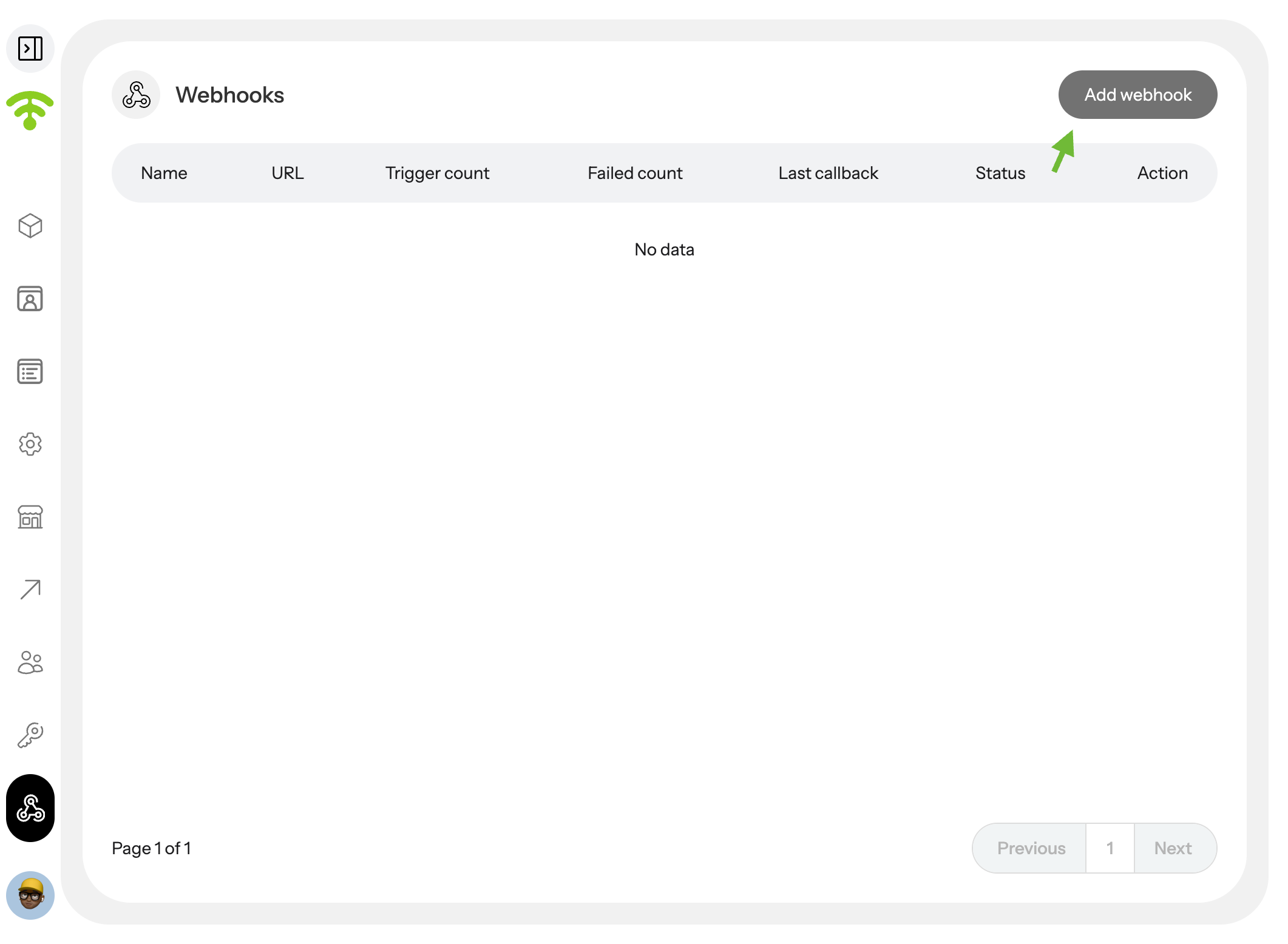 A preview of your added webhooks will appear \(if any\). Click on 'Add webhook' in the top right corner to add a new…