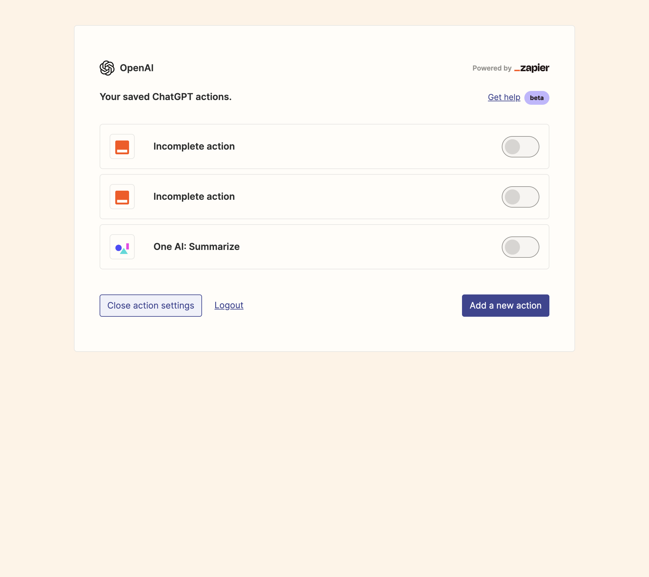 Click on Close action settings