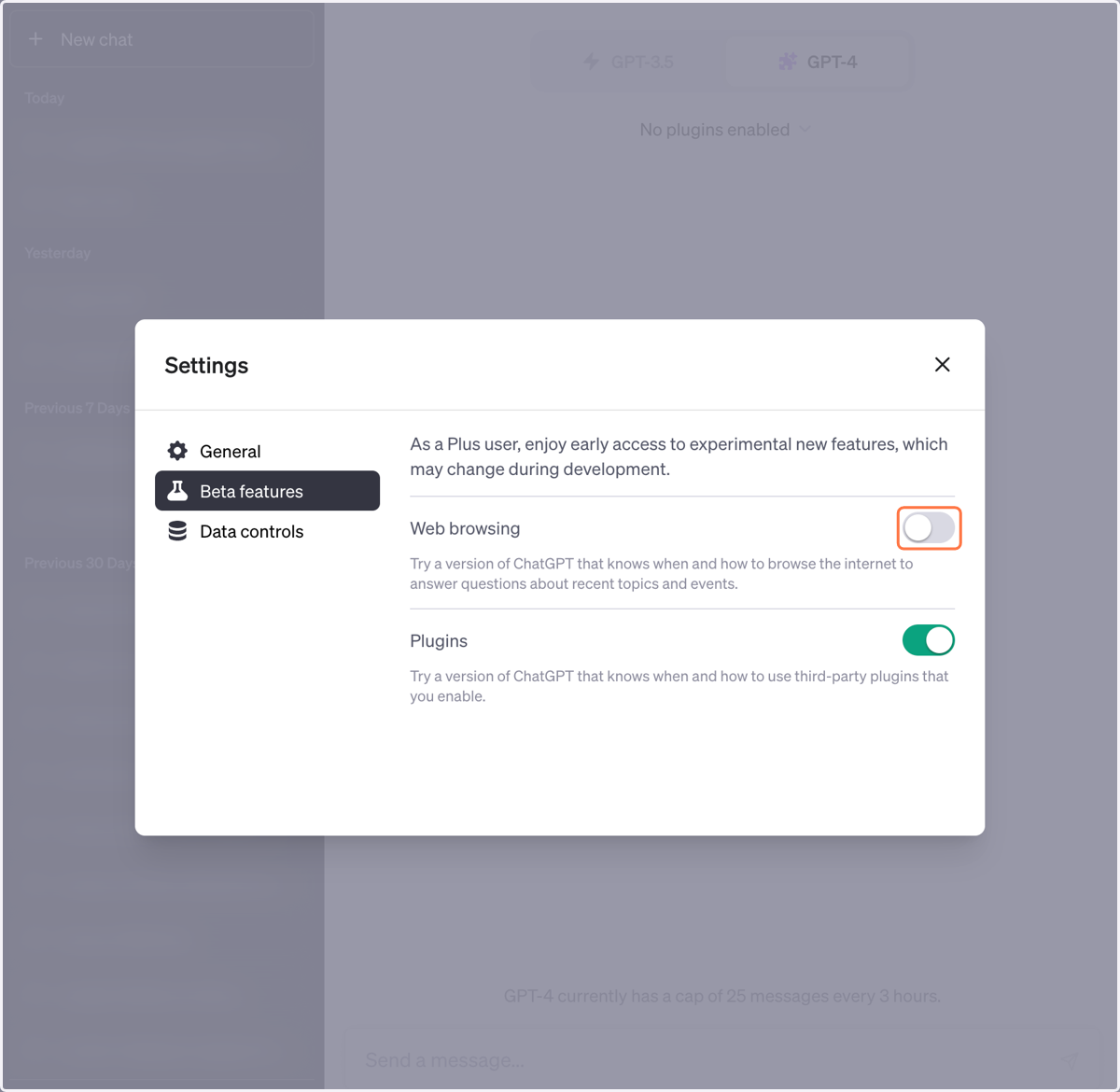 Toggle on Web browsing