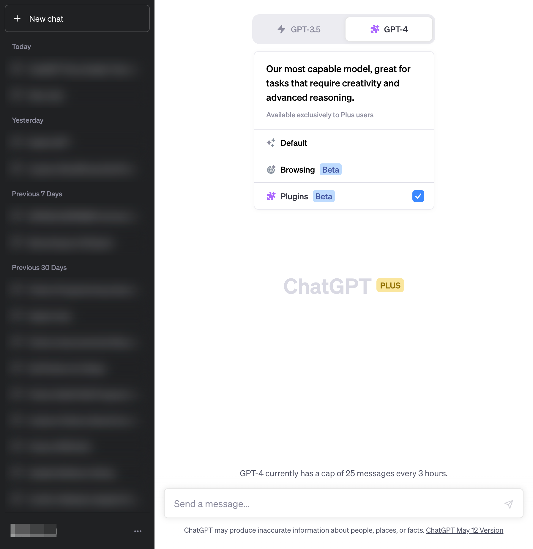 Click on GPT-4 in a new chat