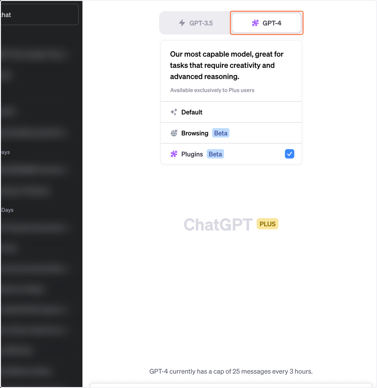 Click on GPT-4 in a new chat