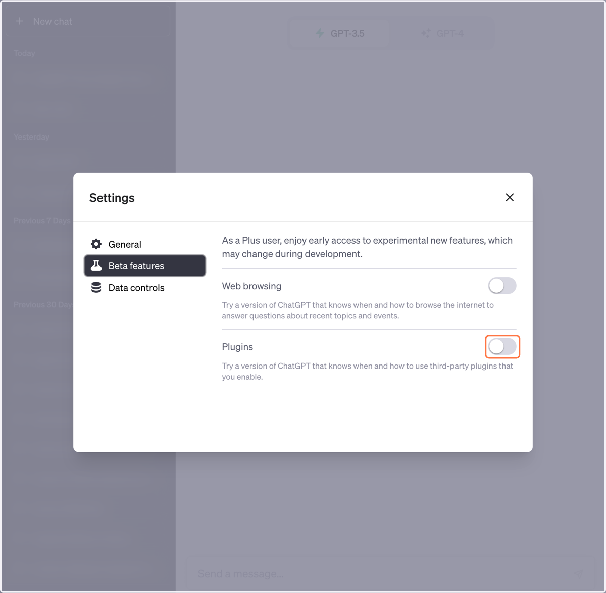Toggle on Plugins