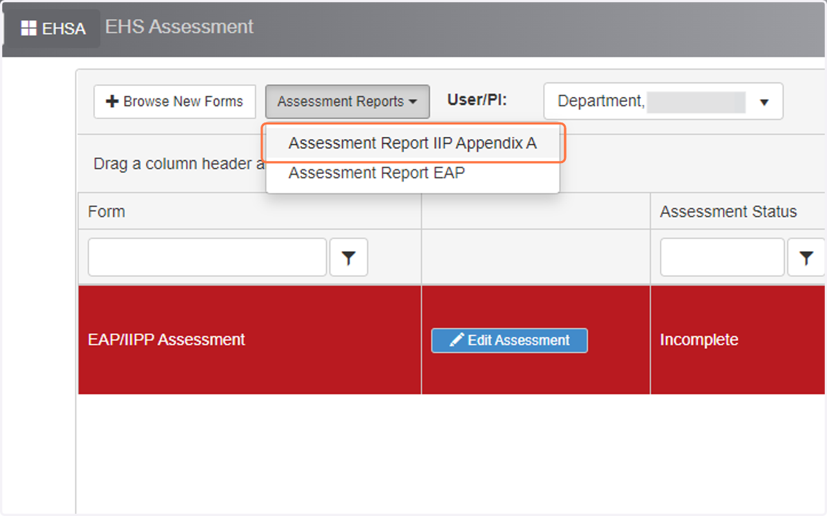 To access a copy of Appendix A for your IIPP select "Assessment Report IIP Appendix A"