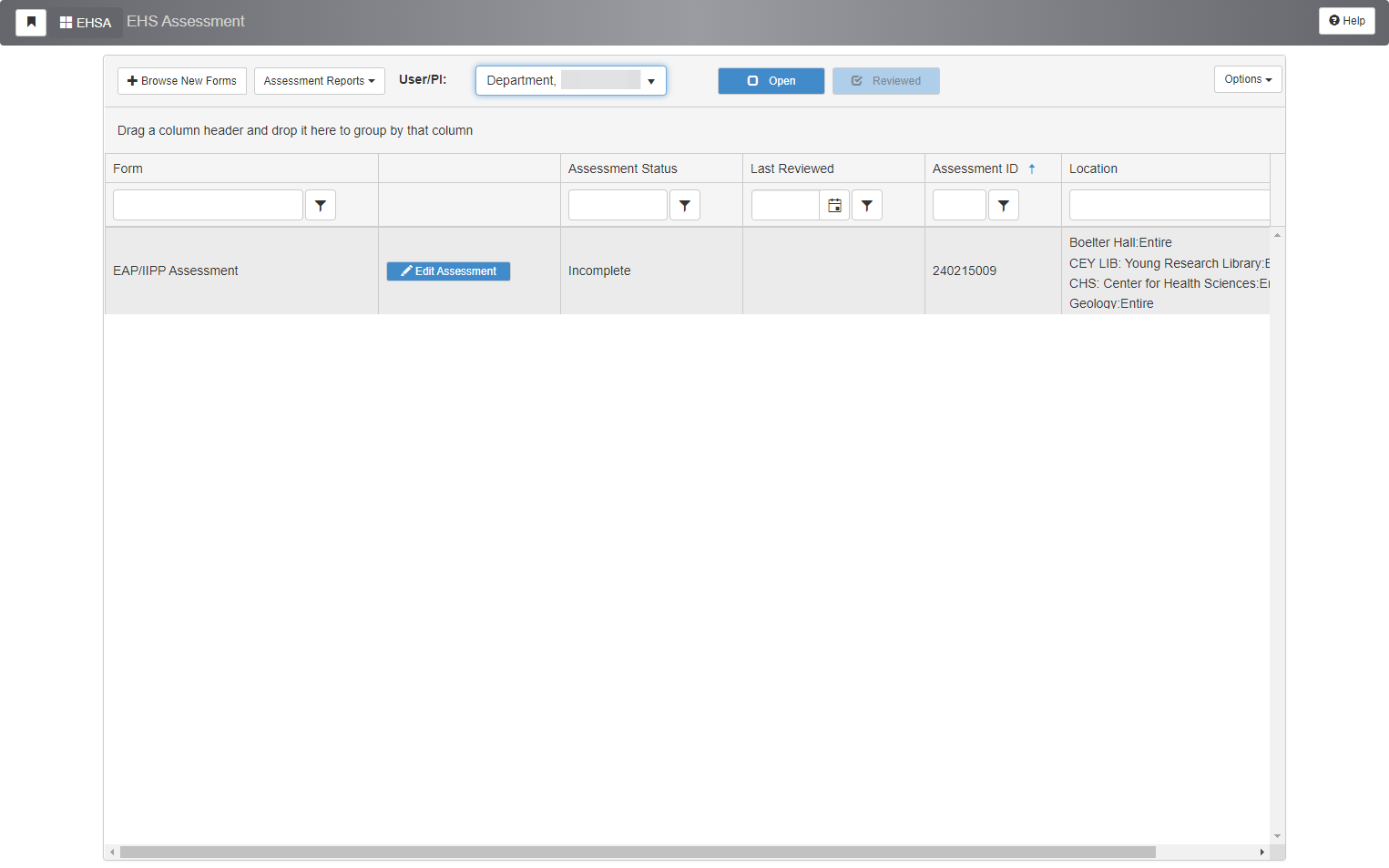 Click on the row with your EAP/IIPP Assessment. The row should become highlighted in red.