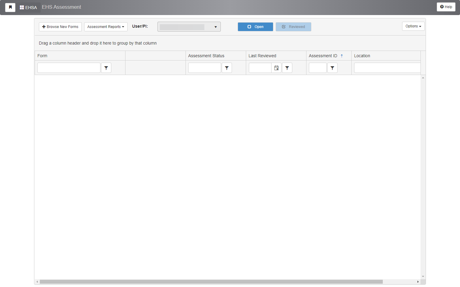 Locate the "User/PI" drop-down menu.