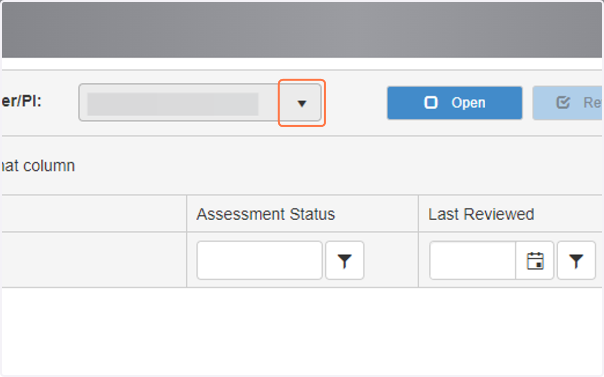 Locate the "User/PI" drop-down menu.