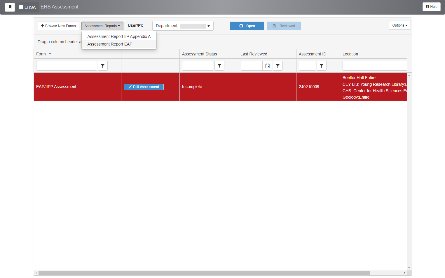 To access a copy of EAP select "Assessment Report EAP"