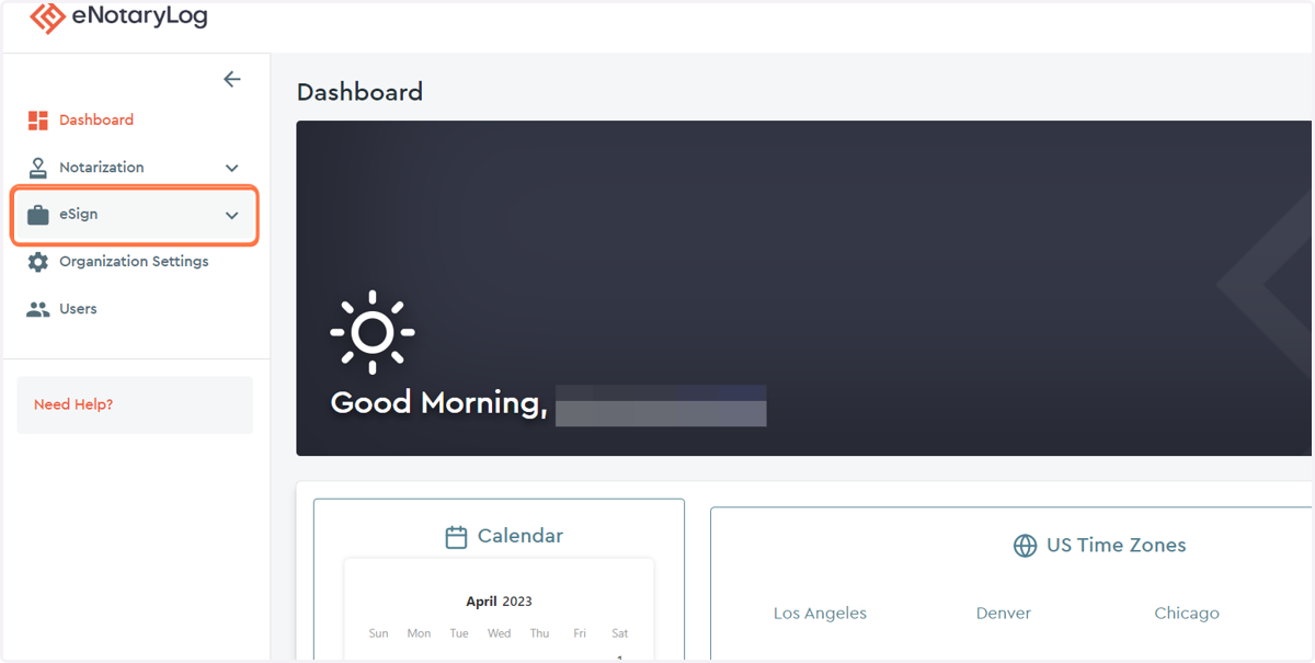 Click on the eSign drop down menu