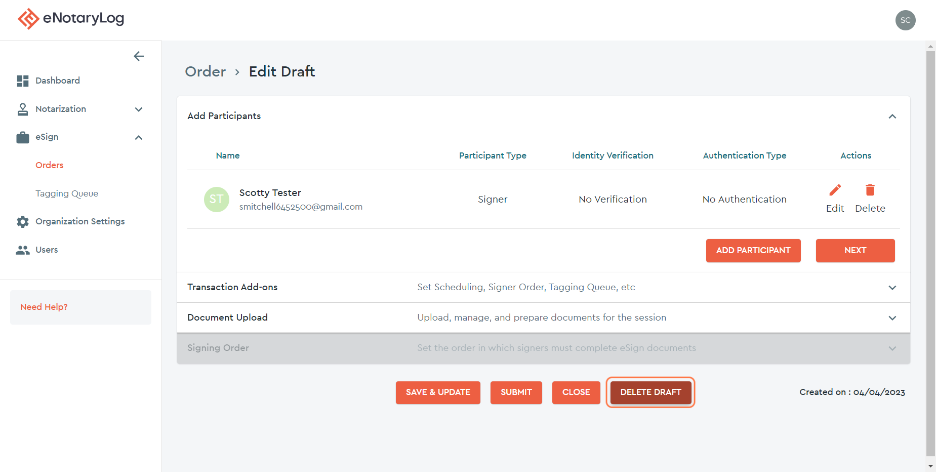 Click on DELETE DRAFT button...