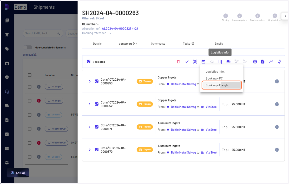 Click on 'Booking - Freight'