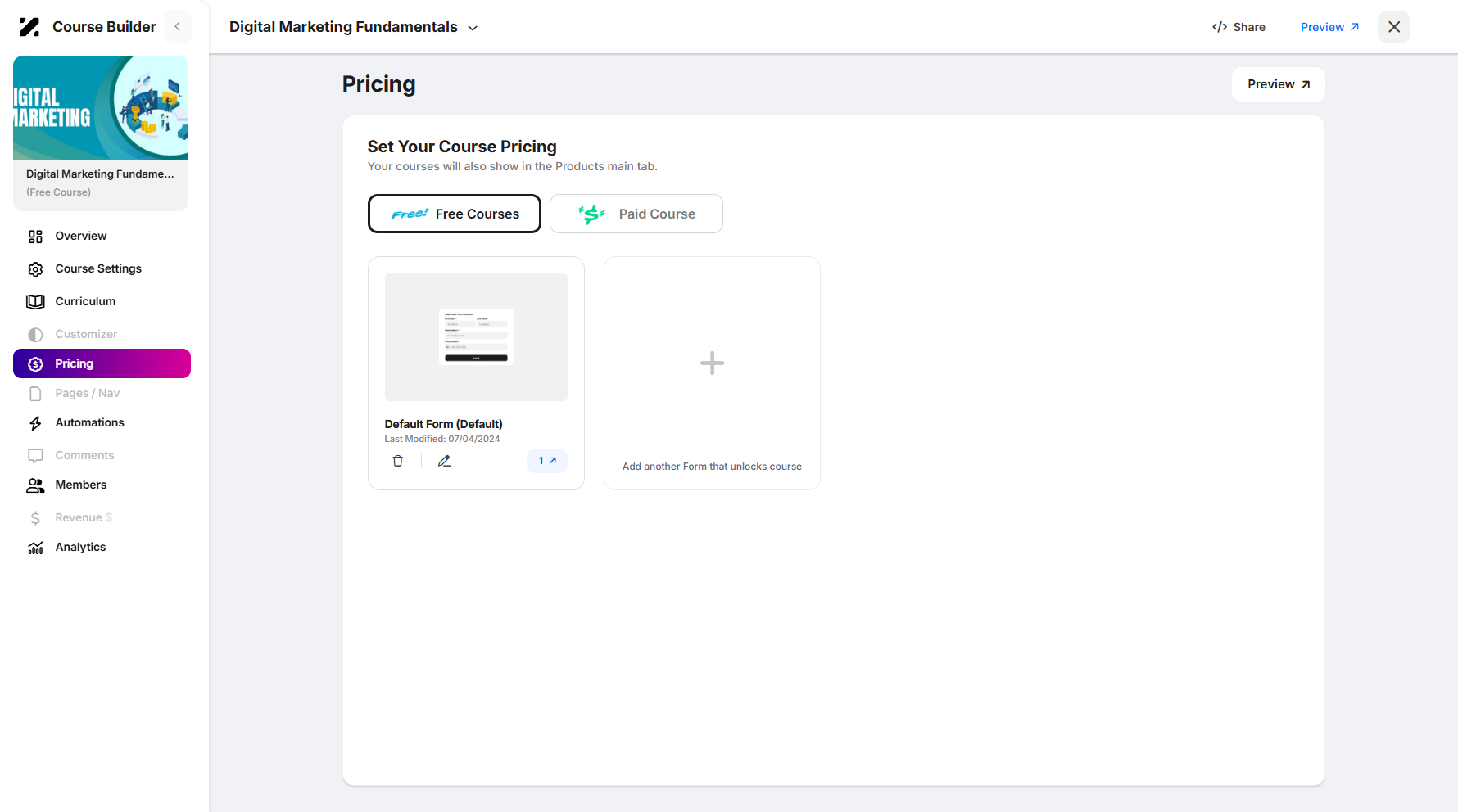 Step 7: You will then be taken to the Course Pricing page.