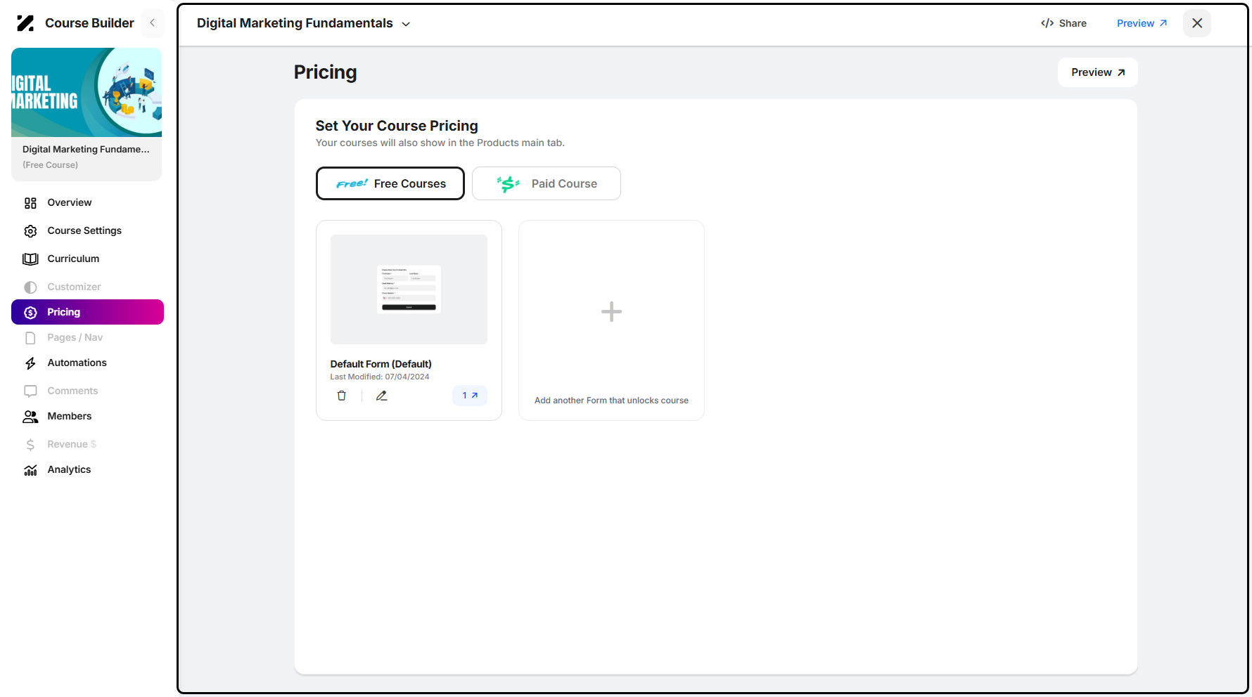 Step 7: You will then be taken to the Course Pricing page.