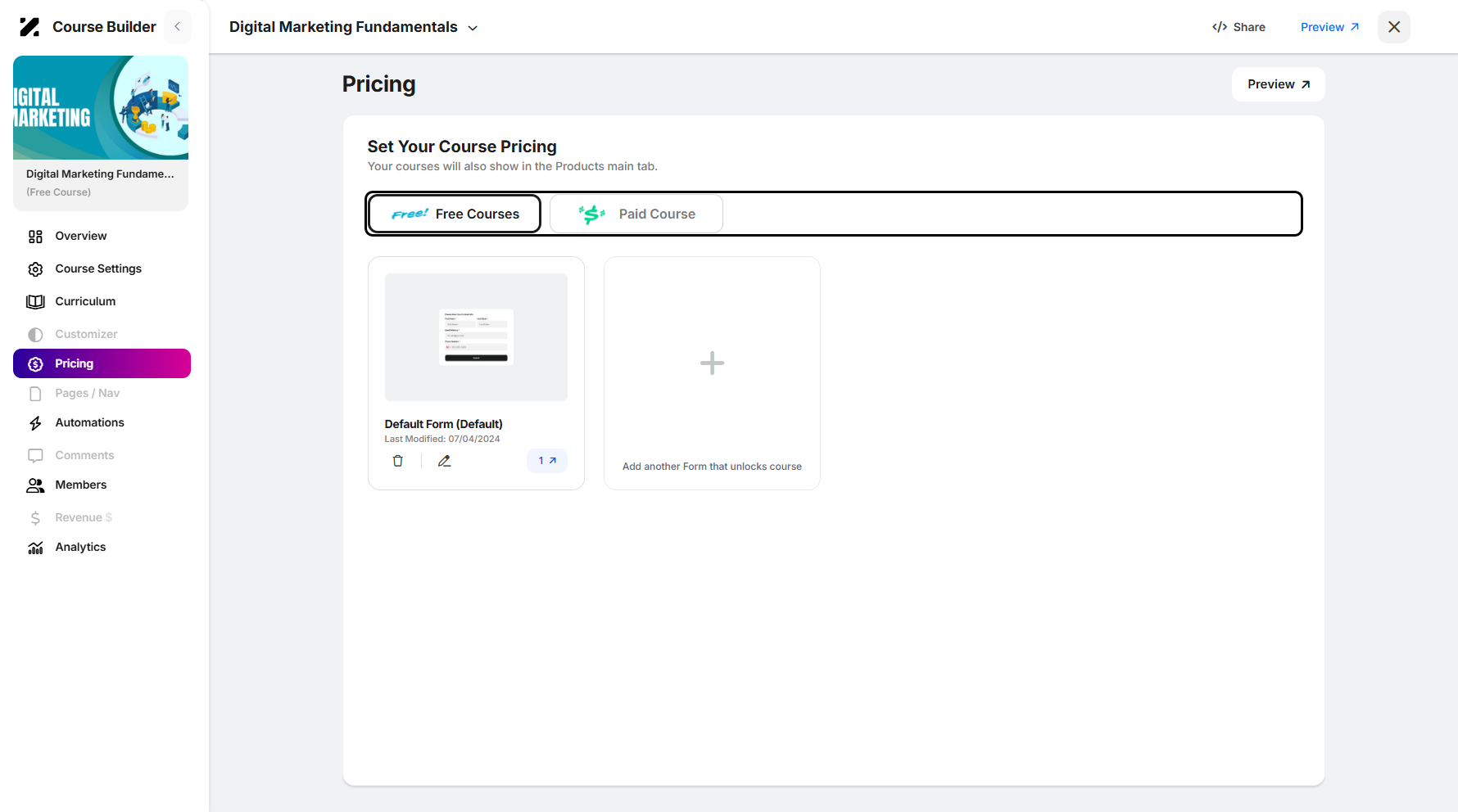 Step 8: From here, you can set your course pricing as free or paid.