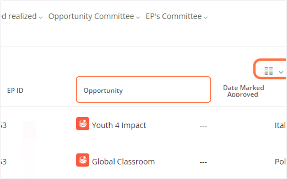 Find the Opportunity column