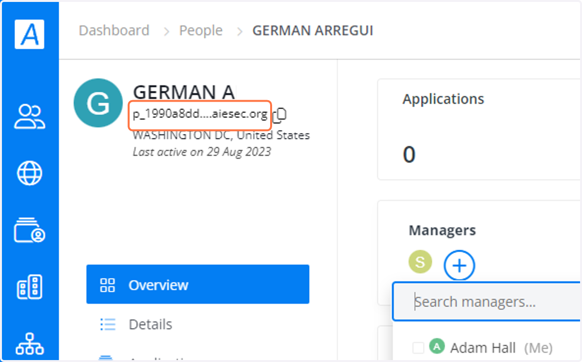 Here we can see the EP's email address.