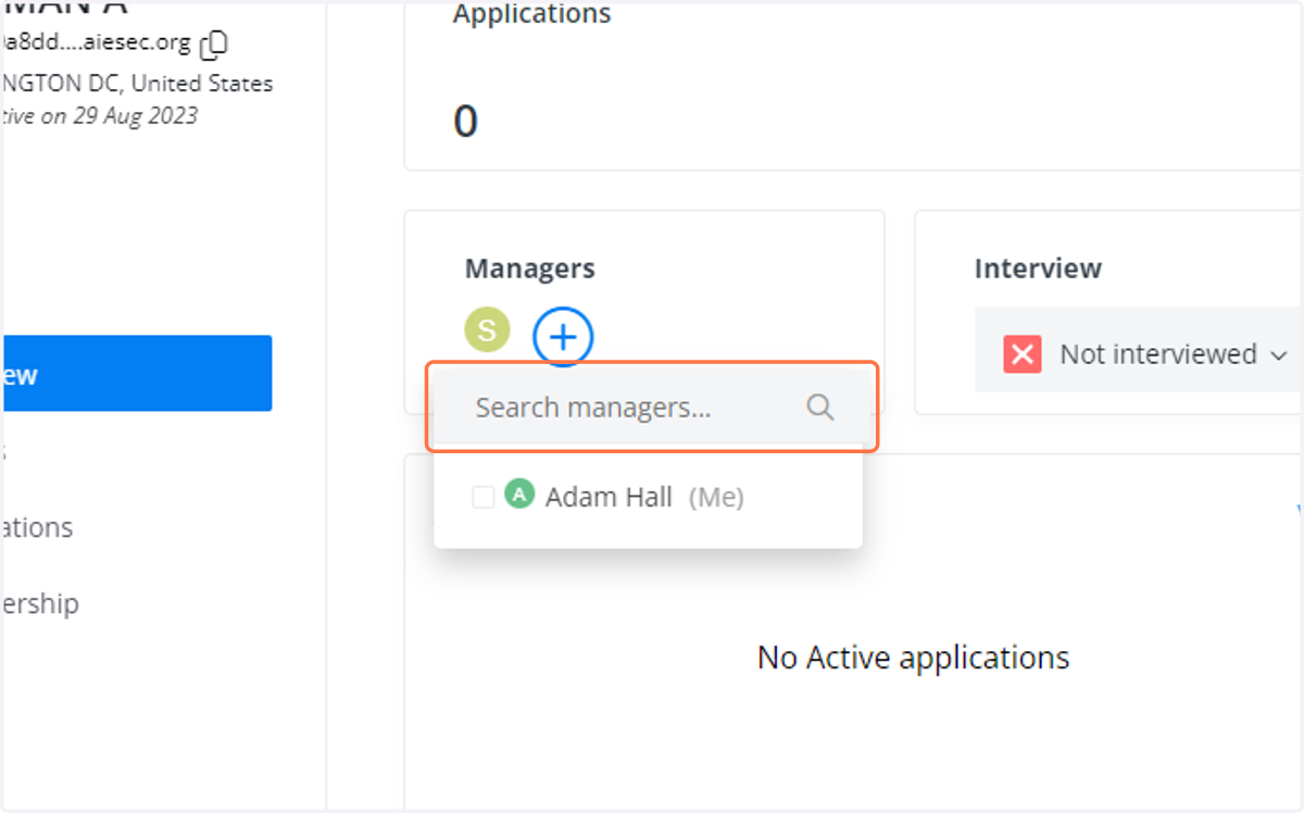 Assign a manager by typing in their name in the popup box.
