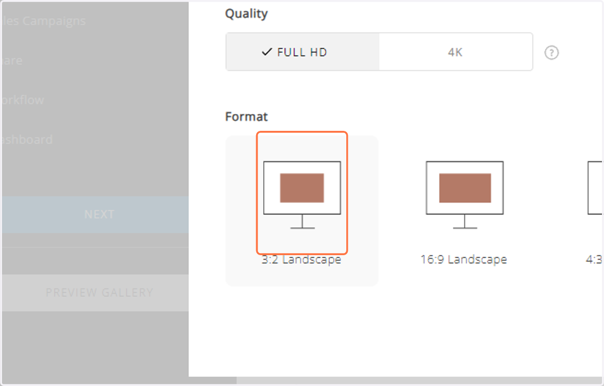 You can change the slideshow orientation by clicking on any of the Formats.