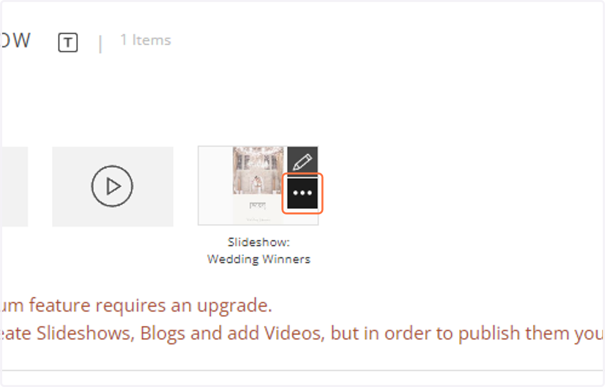 If you want to duplicate your slideshow to change the format for social media, from the Photos tab, click the three dots in the top right corner of the slideshow.
