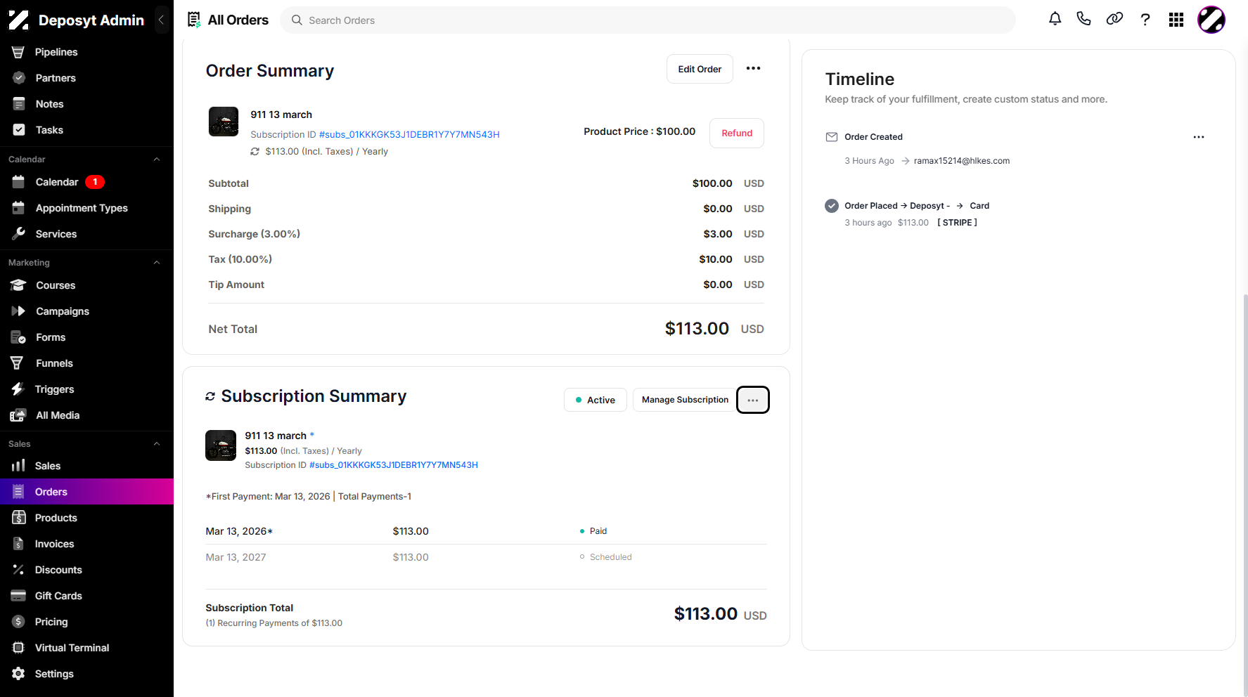 Step 5: Scroll down to the Subscription Summary and click on the three-dot menu.