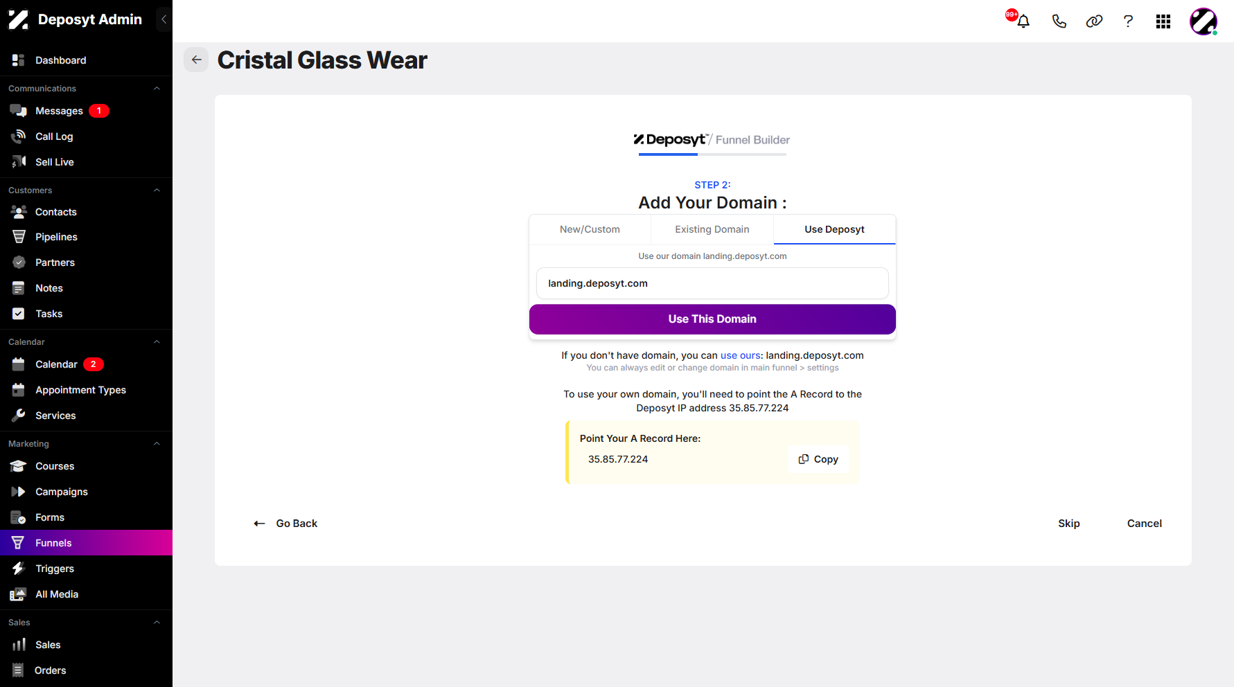 Step 8: Once selected, click Use This Domain to proceed.