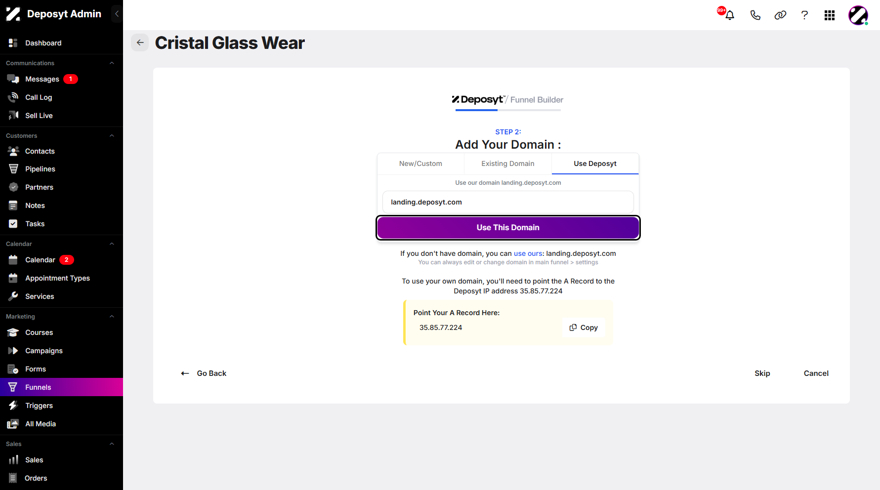 Step 8: Once selected, click Use This Domain to proceed.