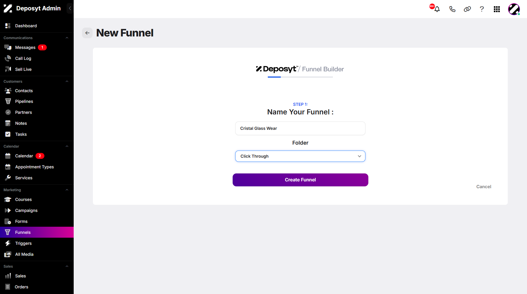 Step 5: Once everything is set up, click Create Funnel to proceed.
